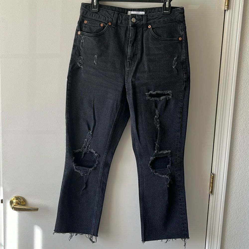 Topshop Distressed Straight leg Jeans Size 30x30 GUC Faded black